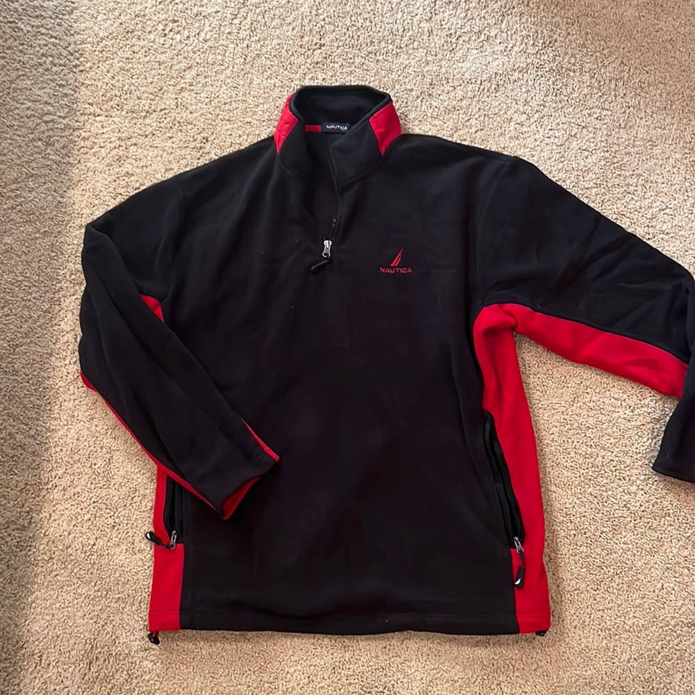 Nautica pullover sweatshirt. Black with red trim. Size XL.